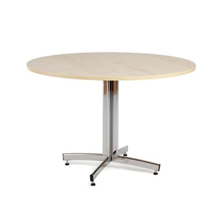 Rundt kantinebord SANNA, Ø1100x720 mm, krom/birk