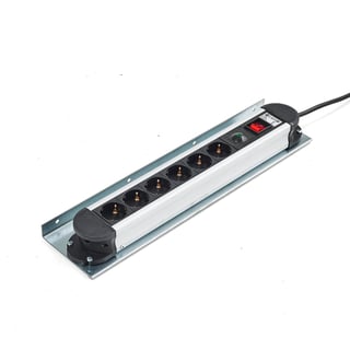 Grenuttak til arbeidsbord MOTION, 6 stikkontakter, med bryter, skivemontering