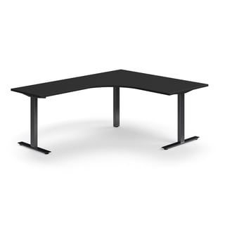 Hjørneskrivebord QBUS, T-stativ, L1600 B2000 mm, svart, svart