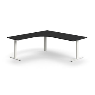 Stol QBUS, L oblik, 2000x2000 mm, T-postolje, bijelo postolje, crni