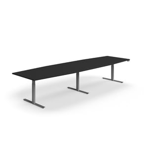 Stående mødebord QBUS, buet, 4000x1200 mm, sølvfarvet stel, sort