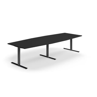 Møtebord QBUS, T-stativ, L3200 B1200 mm, båtformet, svart/svart