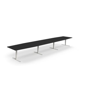 Konferenčna miza QBUS, oblika čolna, 5600x1200 mm, T-okvir, beli okvir, črna