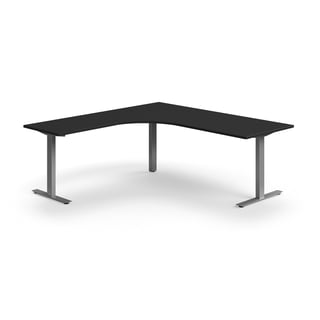 Hörnskrivbord QBUS, T-stativ, 2000x2000 mm, silver, svart