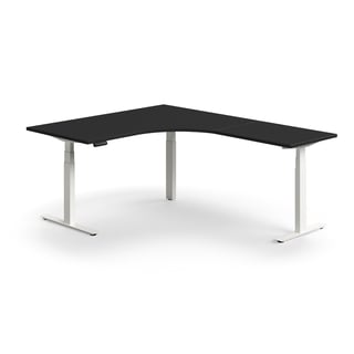 Dvižna pisalna miza QBUS, L-oblika, 1600x2000 mm, beli okvir, črna