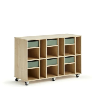 Elevopbevaring CASPER, 6 skuffer, 12 rum, birk, mørkegrøn