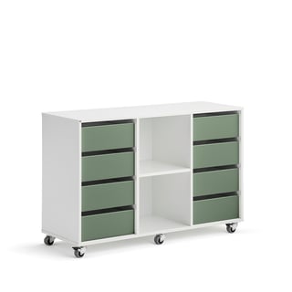 Elevopbevaring CASPER, 8 skuffer, 2 rum, hvid, mørkegrøn