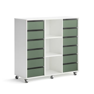 Skapis CASPER, 12 atvilktnes, 3 nodalījumi, balts, tumši zaļš