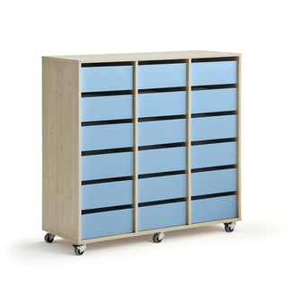 Schüleraufbewahrung CASPER, 18 Schubladen, Birke, himmelblau