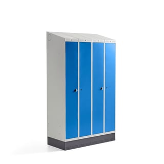 Klädskåp CLASSIC COMBO, sockel, 2 sektioner, 4 dörrar, 2050x1200x550 mm, blå