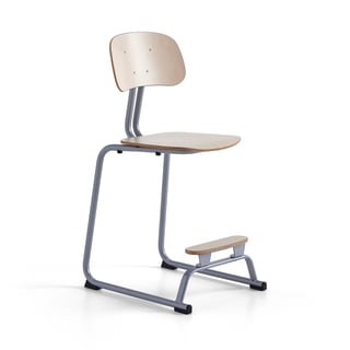 Skolestol YNGVE, skridsikker base, sølv, birk, H 610 mm