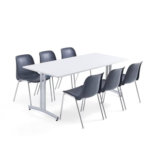 Möbelgrupp SANNA + SIERRA,1 bord, 6 stolar, mörkgrå/krom