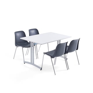 Möbelgrupp SANNA + SIERRA,1 bord, 4 stolar, mörkrgå/krom