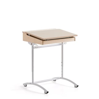 Elevbord ACCESS, 650x550 mm, justerbar højde, højtrykslaminat, hvid/birk