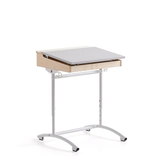 Schultisch ACCESS, 650x550 mm, höhenverstellbar, Hochdrucklaminat, weiß/grau