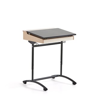 Ławka szkolna z regulacją wysokości ACCESS, 650x550 mm, antracyt, ciemnoszare linoleum dźwiękochłonn