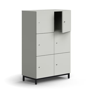 Oppbevaringsskap QBUS, 6 låsbare rom, benstativ, H1252 B800 D420 mm, svart, lys grå