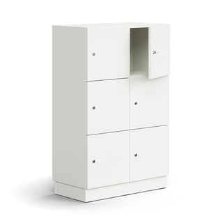 Abschließbare Aufbewahrungseinheit QBUS, 6 Fächer, Bodenrahmen, 1252x800x420 mm, weiß