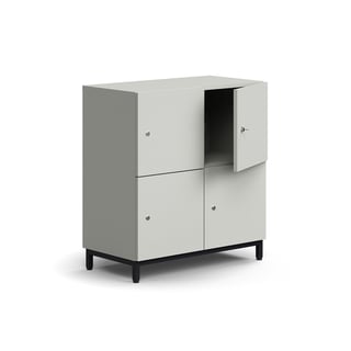Förvaringsskåp QBUS, 4 låsbara fack, benstativ, 868x800x420 mm, svart, ljusgrå
