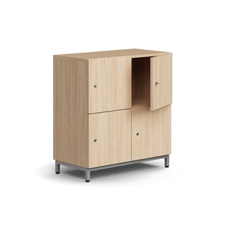 Lockable personal storage QBUS, 4 comps, leg frame, 868x800x420 mm, silver, oak