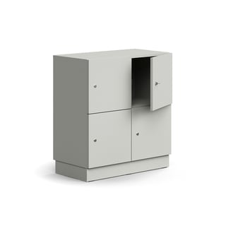 Låsbar personlig opbevaring QBUS, 4 rum, bundramme, 868x800x420 mm, lysegrå