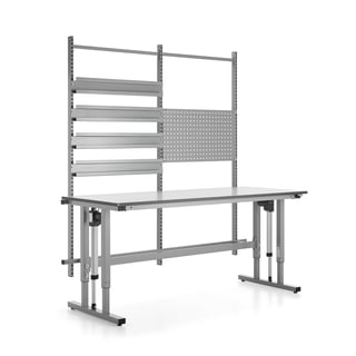 Radni stol MOTION podesiv po visini, 400 kg, 2000x800 mm, ploča za alat + prečka