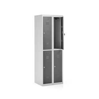 Sestavljiva omara za oblačila CLICK, 2 modula, 4 x vrata, 1800x600x500 mm, siv okvir, temno siva vra