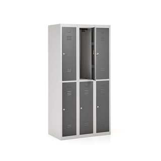Garderobes skapis CLICK, nesamontēts, 3 moduļi, 6 durvis, 1800x900x500 mm, pelēks korpuss, tumši pel