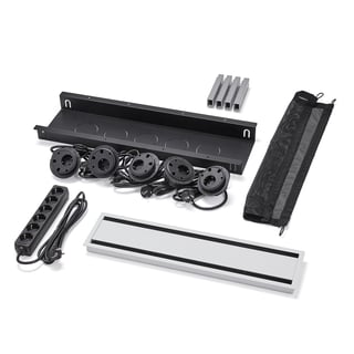 Laidų dėžutė UNIFY fiksuotiems stalams QBUS/AUDREY 2400mm, su lizdais, didelė, balta