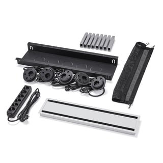 Box na kabely UNIFY, pro stoly QBUS/AUDREY s pevnou výškou a délkou 3200-4000 mm, s vestavnými zásuv