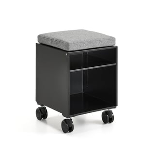 Mobile desk storage QBUS, with seat cushion, black, grey