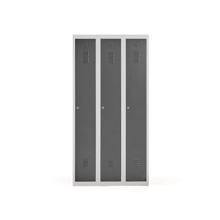 Flatpack locker CLICK, 1 door x 3 modules, 1800x900x500 mm, dark grey