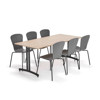 Komplet nameštaja SANNA + MILLA, 1 sto i 6 stolica, crna/antracit