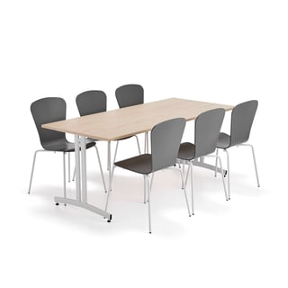 Laud SANNA, 1800 mm, kask + 6 tooli MILLA, valge/ antratsiit