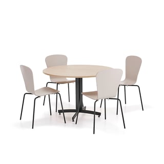 Kantinenmöbel Set SANNA & MILLA, 1 Tisch & 4 Stühle, schwarz/sand
