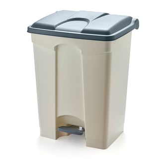 Plastic pedal bin, 673x495x412 mm, 70 L, white, grey lid