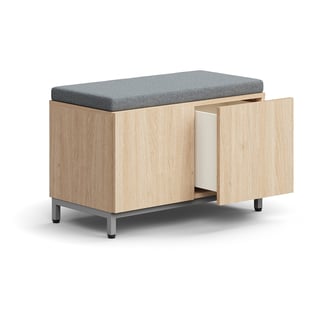 Lavica s úložným priestorom QBUS, na nožičkách, push otváranie, 534x800x420 mm, strieborná, dub, šed