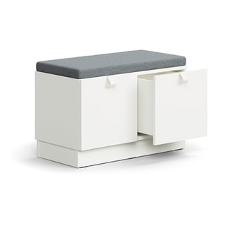 Säilytyspenkki QBUS, sokkeli, kahva, 534x800x420 mm, valkoinen, harmaa tyyny