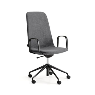 Tuoli LANGLEY, keskikorkea istuin, pyörät, käsinojat, musta/antrasiitti
