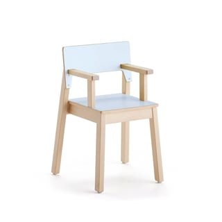 Kinderstuhl LOVE mit Armlehnen, H 380 mm, Birke, Laminat Birke, blau