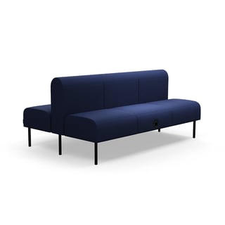 Modulsoffa VARIETY, 3-sits, USB-C/220V-uttag, dubbel, tyg Pod CS, marinblå