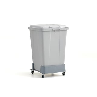 Avfallsbehållare OLIVER, 90 liter, grått lock + vagn