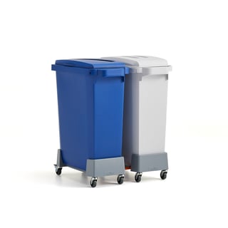 Prügikastid OLIVER, 2 x 60 l, hall ja sinine kaas, kärud