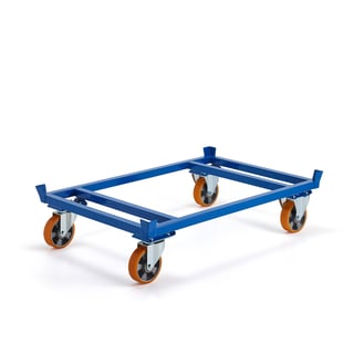 Žemas vežimėlis padėklams FRAME, 700 kg apkrova, Ø 160 mm PU ratai, 1200x800x265 mm