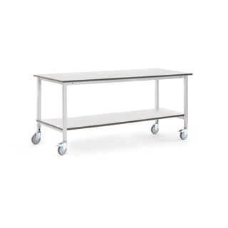 Mobile workbench MOTION with bottom shelf, 2000x800 mm, grey