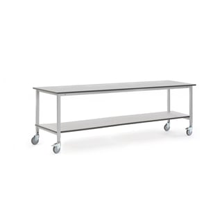 Mobile workbench MOTION with bottom shelf, 2500x800 mm, grey