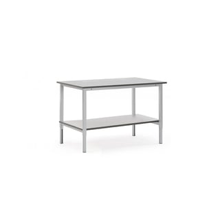 Manuálne výškovo nastaviteľný dielenský stôl MOTION, so spodnou policou, 1500x800 mm