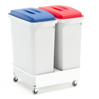 Pakketdeal, 2x60 L afvalcontainers + deksels (blauw + rood) + trolley