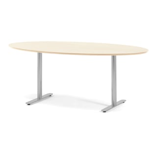 Ovale vergadertafel SELMA, 1900 x 1000 x 700 mm, berken, alu