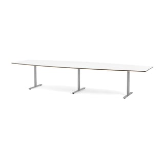 Moderne vergadertafel SELMA, 3800 x 1200/800 x 730 mm, wit, alu grijs